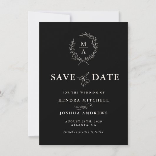 BlackSimple-Elegant-Monogramm Save the Date (Vorderseite)