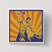 Blacksmith Hammering Retro Strongman Labour Button (Vorderseite)