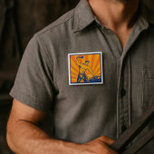 Blacksmith Hammering Retro Strongman Labour Button