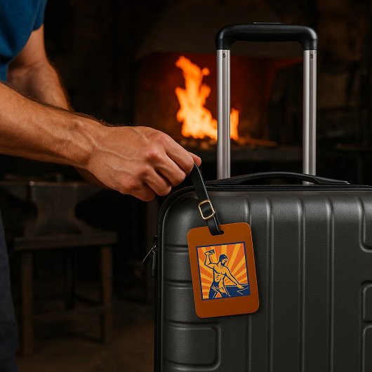 Blacksmith Hammering Retro Strongman Labour Gepäckanhänger