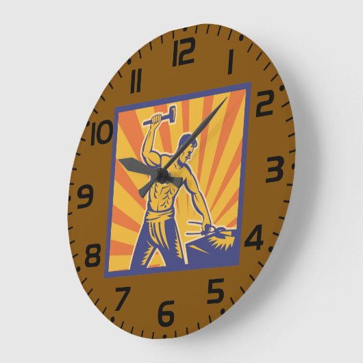 Blacksmith Hammering Retro Strongman Labour Große Wanduhr (Winkel)