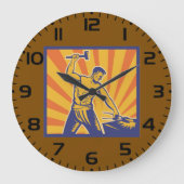 Blacksmith Hammering Retro Strongman Labour Große Wanduhr (Vorderseite)