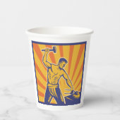 Blacksmith Hammering Retro Strongman Labour Pappbecher (Vorderseite)