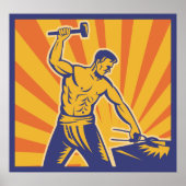 Blacksmith Hammering Retro Strongman Labour Poster (Vorne)