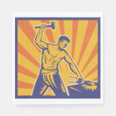 Blacksmith Hammering Retro Strongman Labour Serviette (Vorderseite)