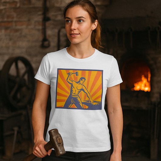 Blacksmith Hammering Retro Strongman Labour T-Shirt