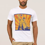 Blacksmith Hammering Retro Strongman Labour T-Shirt (Vorderseite)