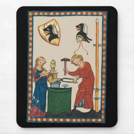 Blacksmith Schmiede Helmet Mittelalterliche Kunst Mousepad (Vorne)