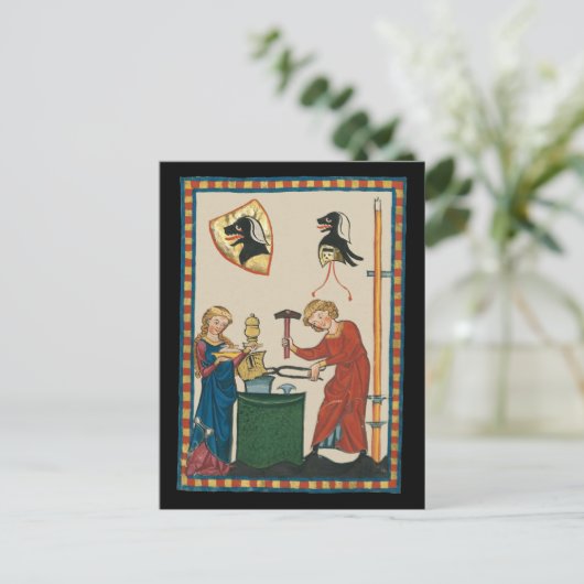 Blacksmith Schmiede Helmet Mittelalterliche Kunst Postkarte (Stehend Vorderseite)