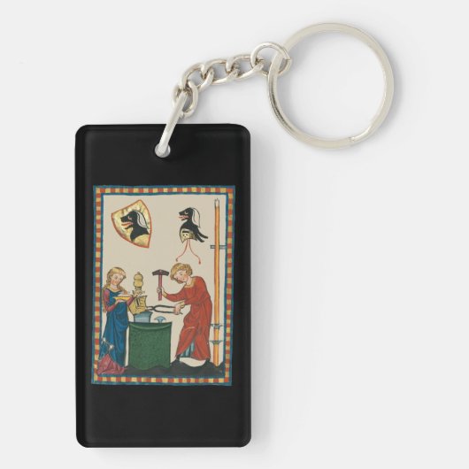 Blacksmith Schmiede Helmet Mittelalterliche Kunst Schlüsselanhänger (Rückseite)