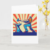 Blacksmith worker with hammer and anvil retro styl karte (Gelbe Blume)