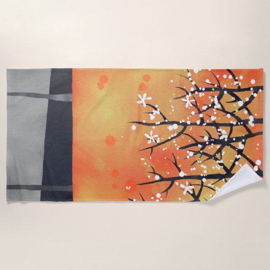 Blackthorn Blossom Frühlingslandschaft Malerei Strandtuch (Vorderseite)