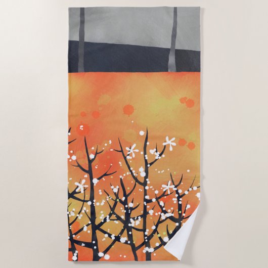 Blackthorn Blossom Frühlingslandschaft Malerei Strandtuch (Vorderseite)