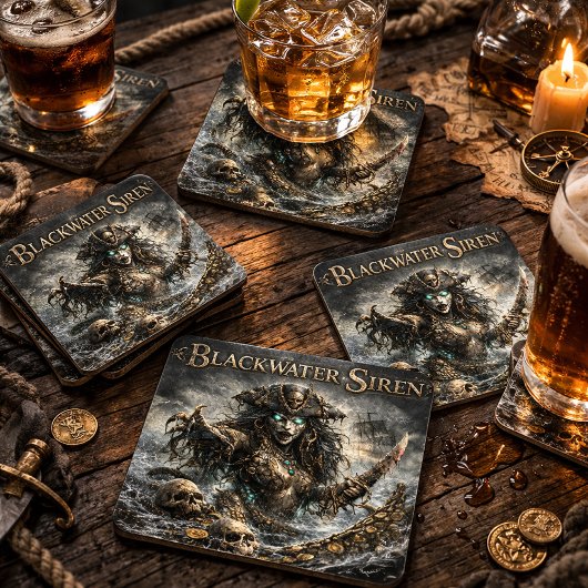 Blackwater Siren Coaster Set – Dunkle maritime Myt Getränkeuntersetzer