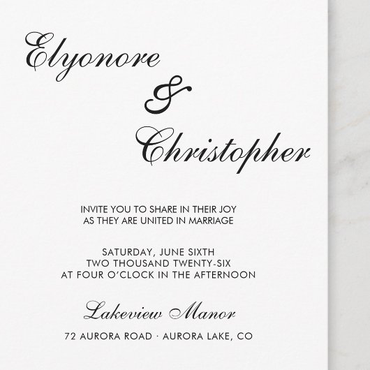 BlackWhite Classic Timeless Calligraphy Wedding Einladung