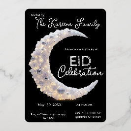  Blackwhite elegant Crescent Eid Party Invitation  Folien Feiertagskarte