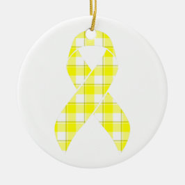Bladder Cancer Awareness Plaid Yellow Ribbon Keramik Ornament
