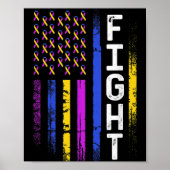 Bladder Cancer Flag Purple Yellow Blue Ribbon Awar Poster (Vorne)