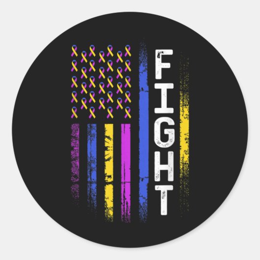 Bladder Cancer Flag Purple Yellow Blue Ribbon Awar Runder Aufkleber (Vorderseite)