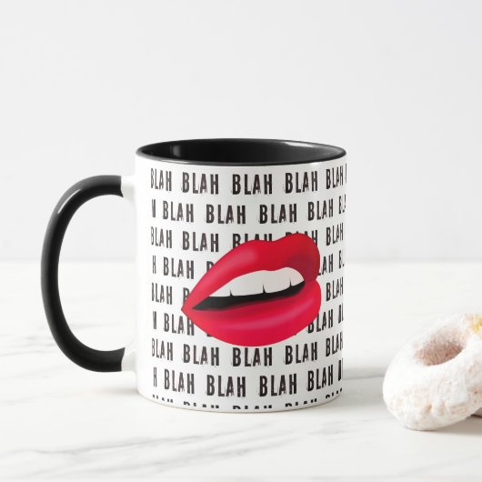 "Blah Blah Blah" Hot Lips Pop Art Tasse (Mit Donut)