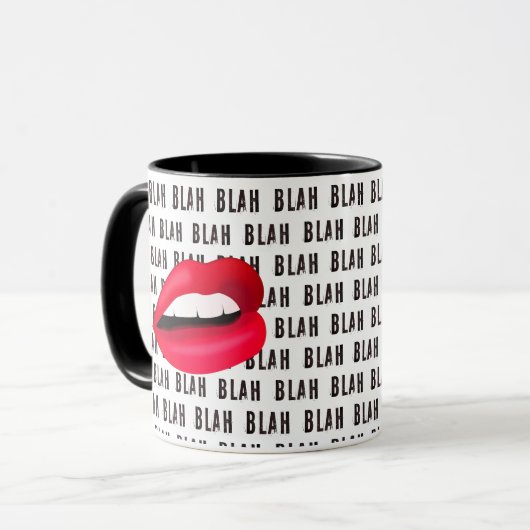 "Blah Blah Blah" Hot Lips Pop Art Tasse (Vorderseite Links)