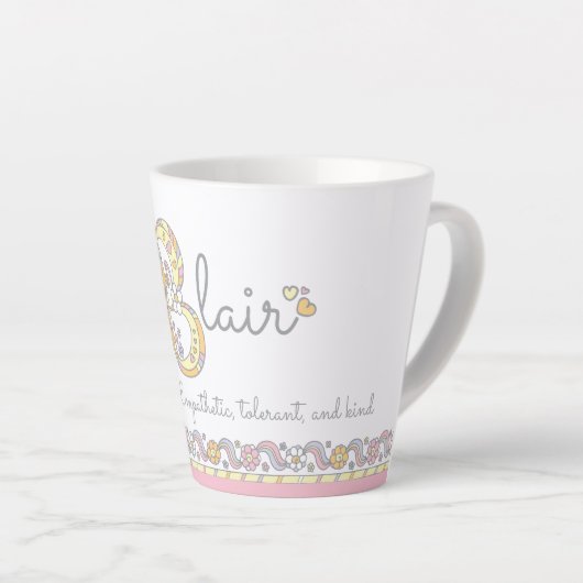 Blair Letter B Name bedeutet Monogramm Latte Tasse (Rechte Ecke)