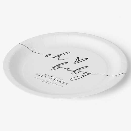 BLAIR Modern Minimal Boho Oh Babydusche Pappteller (Schrägansicht)