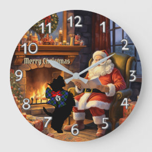 Blair Scottie Dog & Santa Personalisierte Weihnach Große Wanduhr