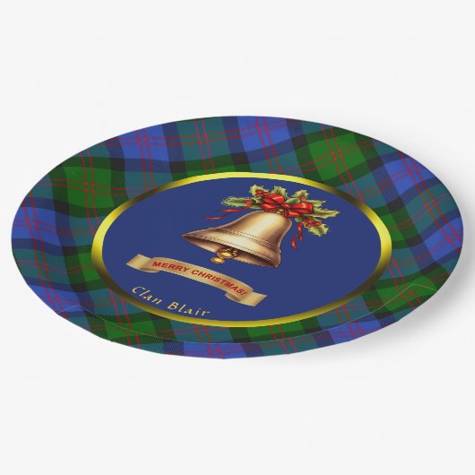 Blair Tartan Personalisierte Weihnachten Pappteller (Schrägansicht)
