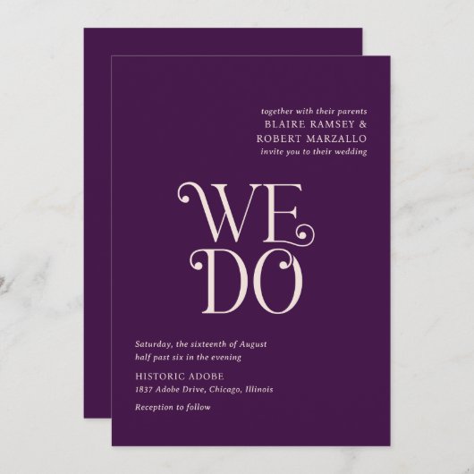 Blaire Lila Moderne Hochzeit Einladung (Vorne/Hinten)