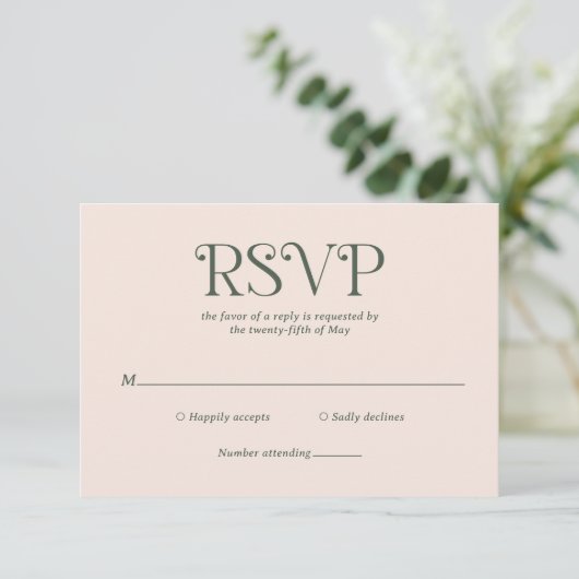 Blaire Moss Green Modern Wedding RSVP Karte (Stehend Vorderseite)