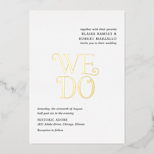 Blaire Schwarz-weiß Moderne Hochzeit Folieneinladung (Vorderseite)