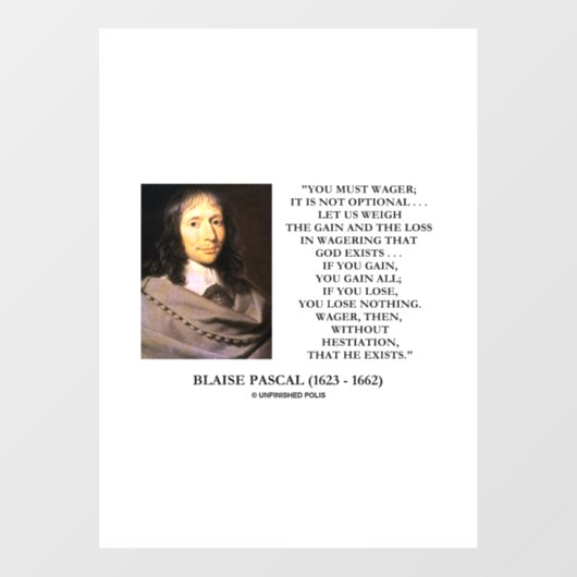 Blaise Pascal Gain Loss Wetten Gott existiert Zita Fensteraufkleber (Blatt)
