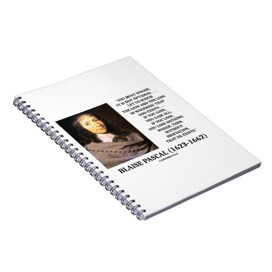 Blaise Pascal Gain Loss Wetten Gott existiert Zita Notizblock (Rechte Seite)
