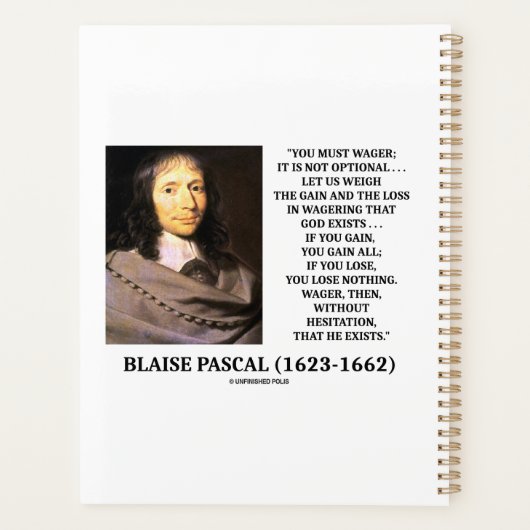 Blaise Pascal Gain Loss Wetten Gott existiert Zita Planer (Rückseite)