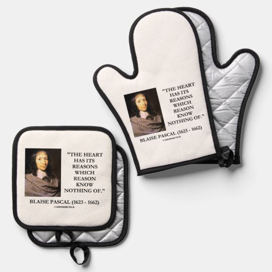 Blaise Pascal Heart Reasons Reason Know Nothing Of Ofenhandschuh & Topflappen-Set (Vorderseite/Rückseite)