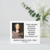 Blaise Pascal Heart Reasons Reason Know Nothing Of Postkarte (Stehend Vorderseite)