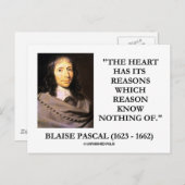 Blaise Pascal Heart Reasons Reason Know Nothing Of Postkarte (Vorne/Hinten)