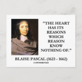 Blaise Pascal Heart Reasons Reason Know Nothing Of Postkarte (Vorderseite)