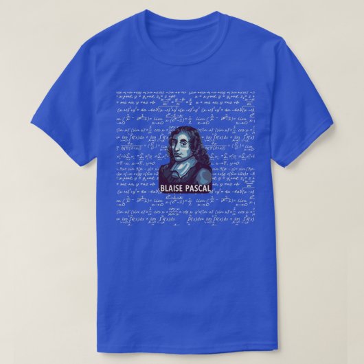 Blaise Pascal Portrait mit Mathematik T-Shirt (Design vorne)