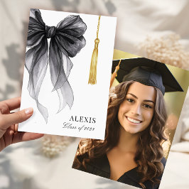 Blak Bow Coquette Photo Graduation Cap Tassel Ankündigung