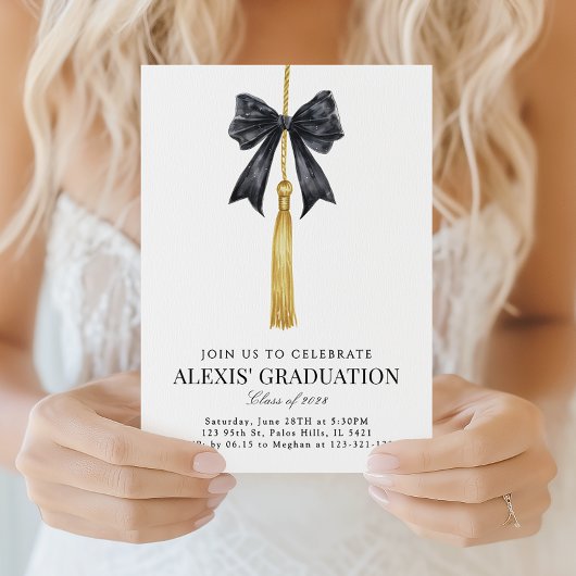 Blak Coquette Bow Tassel Graduation Class of 2026 Einladung