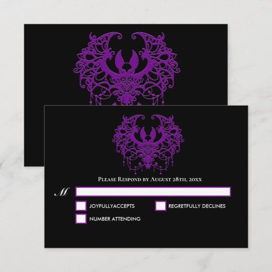 Blak purple Gothic Halloween Wedding RSVP Card Karte (Vorne/Hinten)