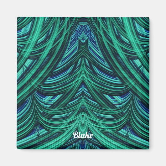 BLAKE ~ 3D Fraktal Design blau grün ~ Magnet (Vorne)