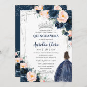 Blake Navy Blues Prinzessin Silver Quinceañera Einladung (Vorne/Hinten)