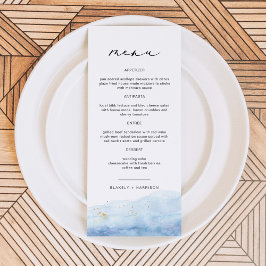 BLAKELY Dusty Blue Watercolor Beach Wedding Menu Menükarte