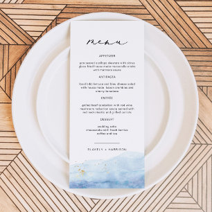 BLAKELY Dusty Blue Watercolor Beach Wedding Menu Menükarte