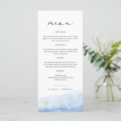 BLAKELY Dusty Blue Watercolor Beach Wedding Menu Menükarte (Stehend Vorderseite)