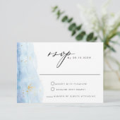 BLAKELY Sky Blue Watercolor Gold RSVP Card Einladung (Stehend Vorderseite)