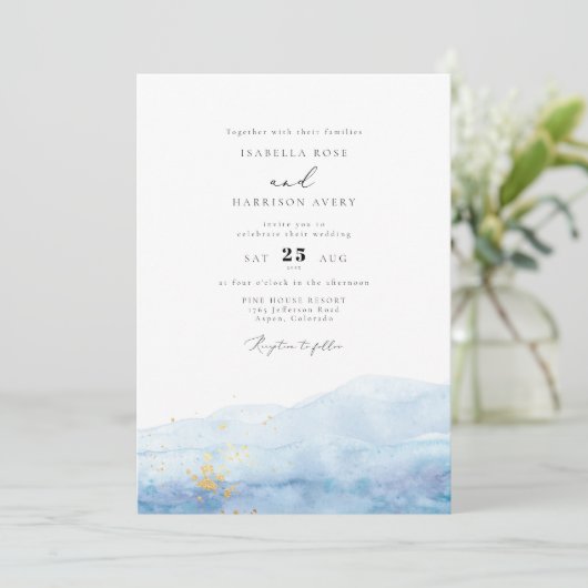 BLAKELY Sky Blue Watercolor Tropical Wedding Einladung (Stehend Vorderseite)